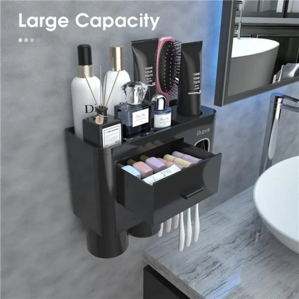 Toothbrush Holders for Bathrooms, 2 Cups Toothbrush Holder Wall Mounted